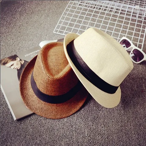 Summer Kids Straw Hat Casual Fedoras Boys Girls Ribbon Cowboy Jazz Cap Outdoor Beach Children Panama Sun Hat