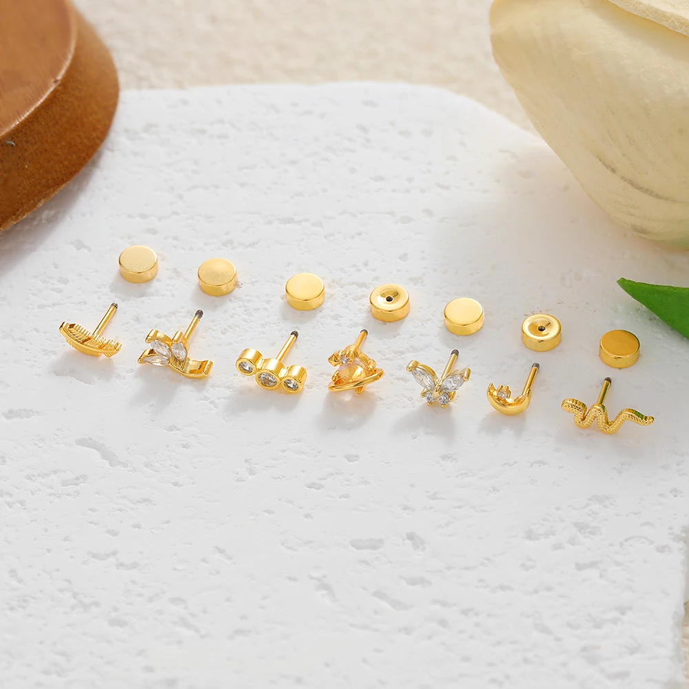 INS Trend Butterfly Serpentine Animal Navel Piercing Stainless Steel 18K Gold Plated Waterproof Zircon Geometric Eyebrow Jewelry