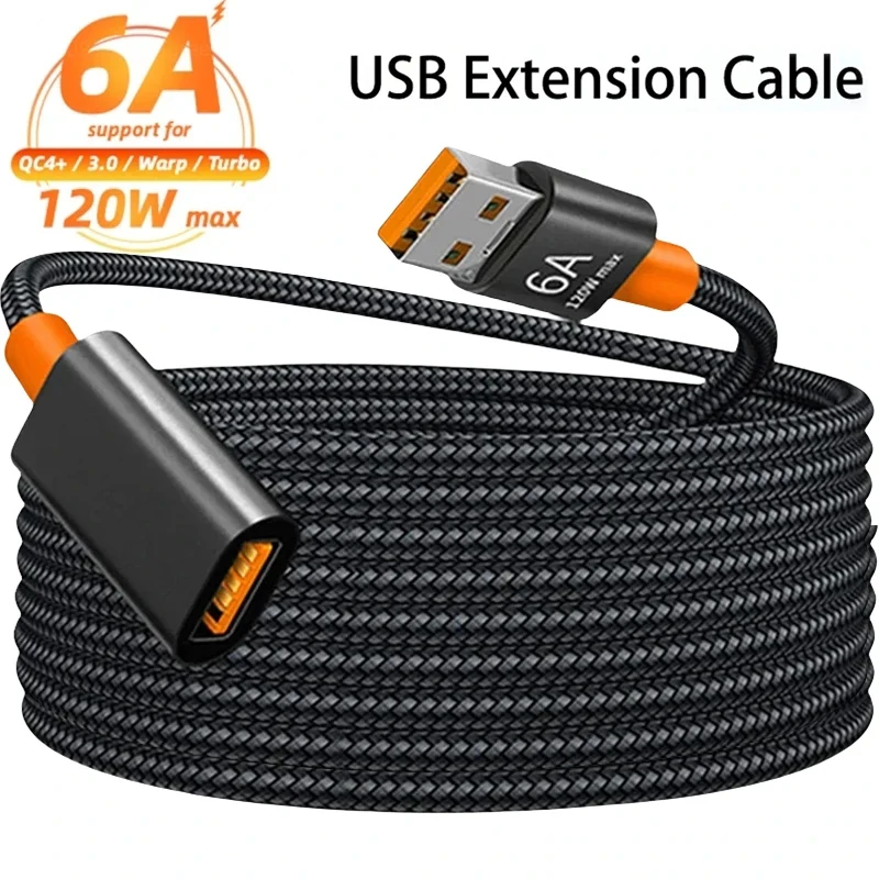 

6A USB Extension Cable Female To Male Extender Cord USB2.0 Nylon High Speed Transmission Data Cables For Camera TV Printer