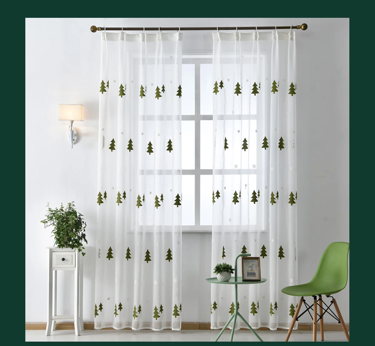 Description Picture 5 of itemChristmas Tree Curtain for Living Room Sheer Tulle Voile Drapes Embroidered Window Screen Christmas Decoration 1PC