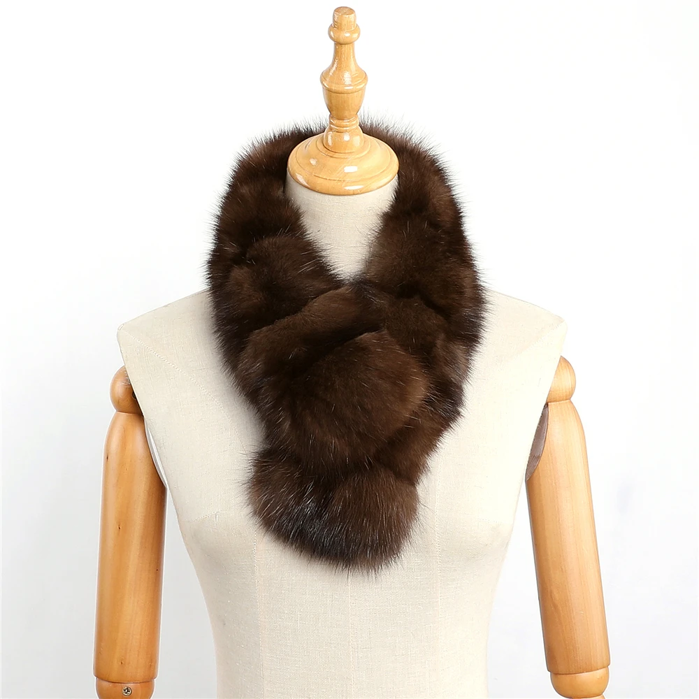 Elegant Women's 100% Real Sable Fur Scarf Natural Mink Scarves Lady Fahion Winter Wraps Girl Solid Neckercheif Neck Warmers