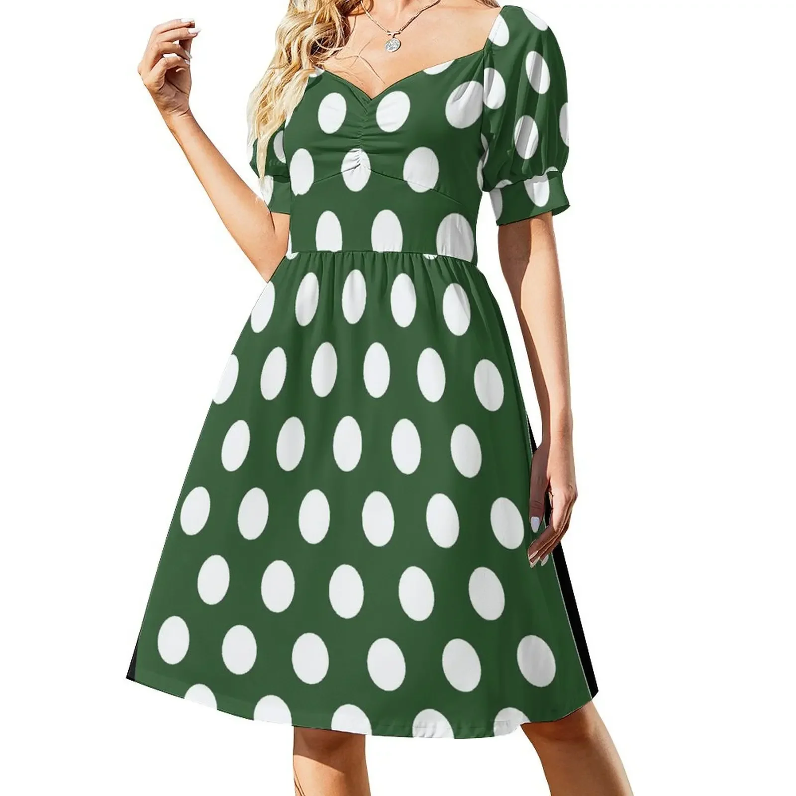 thumbnail image 1 of Vestido sin mangas de lunares blancos y verdes pino medianos, vestido de noche para mujer, vestido de manga larga, vestidos de verano para mujer, 1 of 7