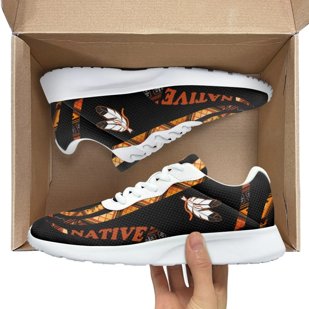 Feather Polynesia Print Fashion Sneakers for Women Brand Designer Lace Up Cozy Outdoor Sneakers Men's Training Basketball Shoes