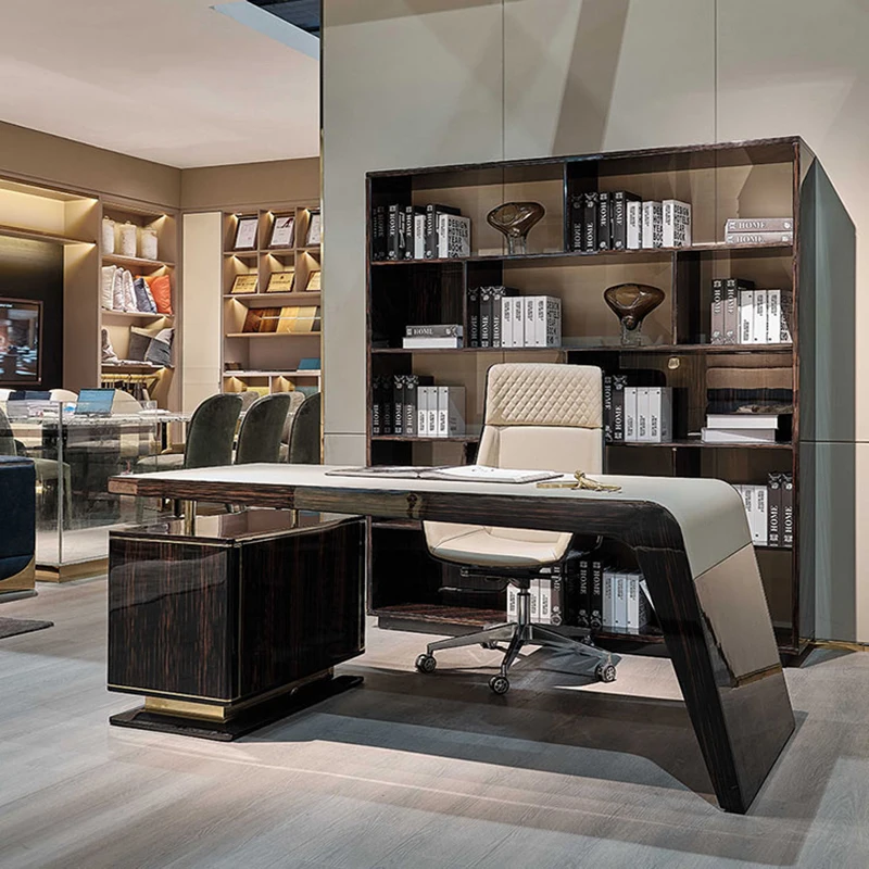 

Designer furniture Italian light luxury high-end home solid wood desk chair combination complete boss desk