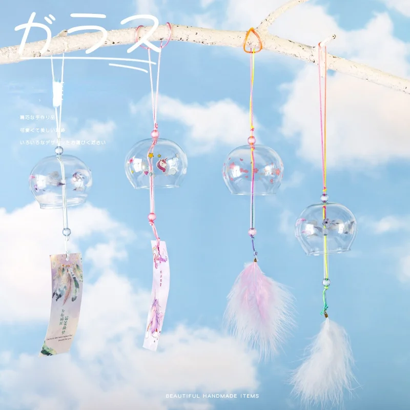 Japanese Wind Bell Handmade Wind Chimes Glass Furin Home Decors Spa Sakura Kitchen Office Decor Cherry Blossom Pattern 1pcs