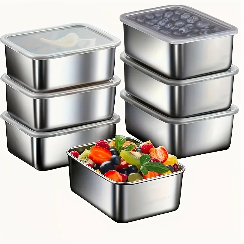 Stainless Steel Storage Containers 7 Piece Set-Leakproof Flip-Top Lid Design Stackable For Camping Office And School Use,lunch container,stainless steel bowl,stainless steel basin