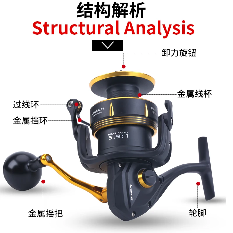 Lurekillerリール sw6000HG Original Lurekiller Metal Body Power Spinning Reel Black