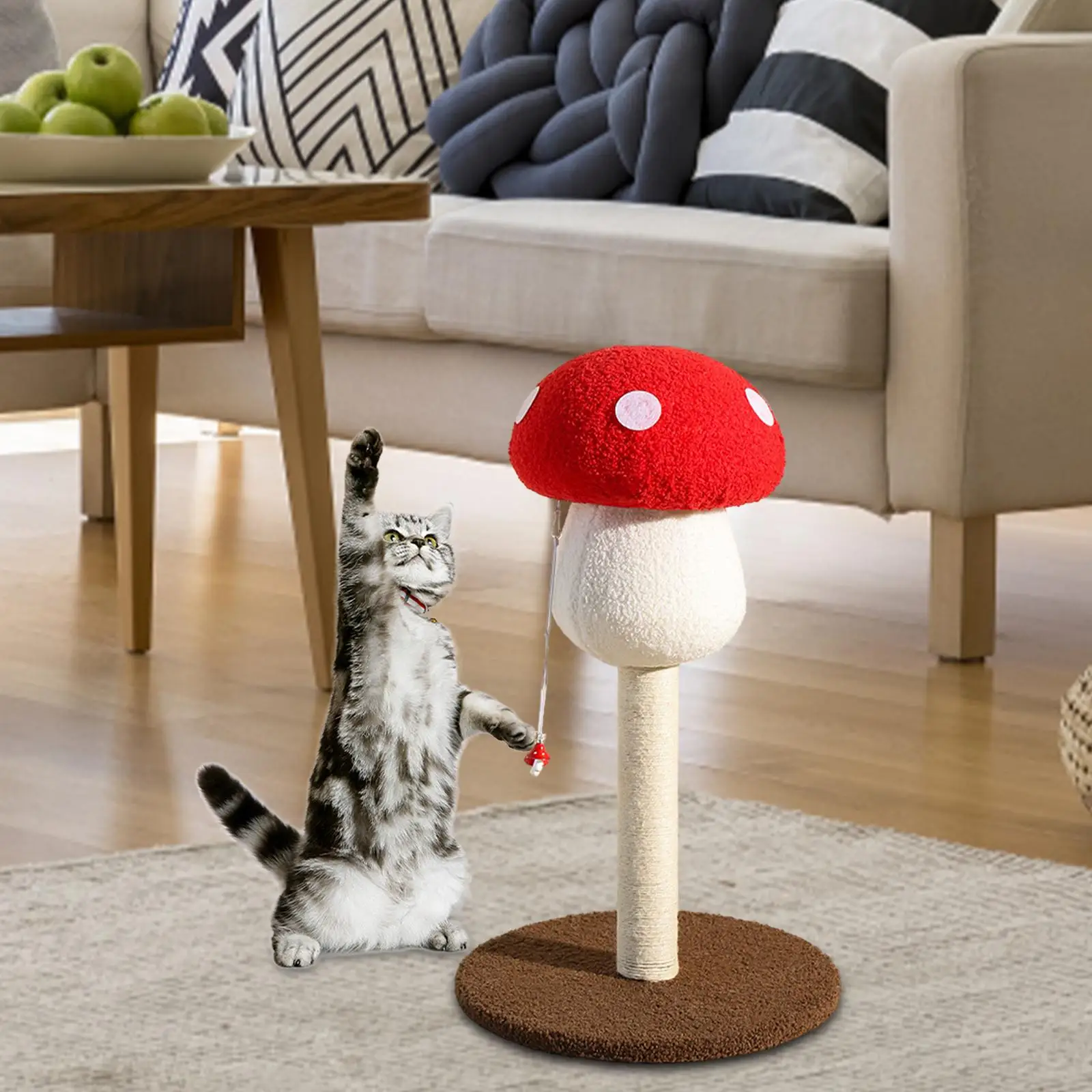 Mushroom Scratch Post, Cat Scratcher Cute, Sisal Covered Scratchi Pole, Mushroom Post for Indoor Cats