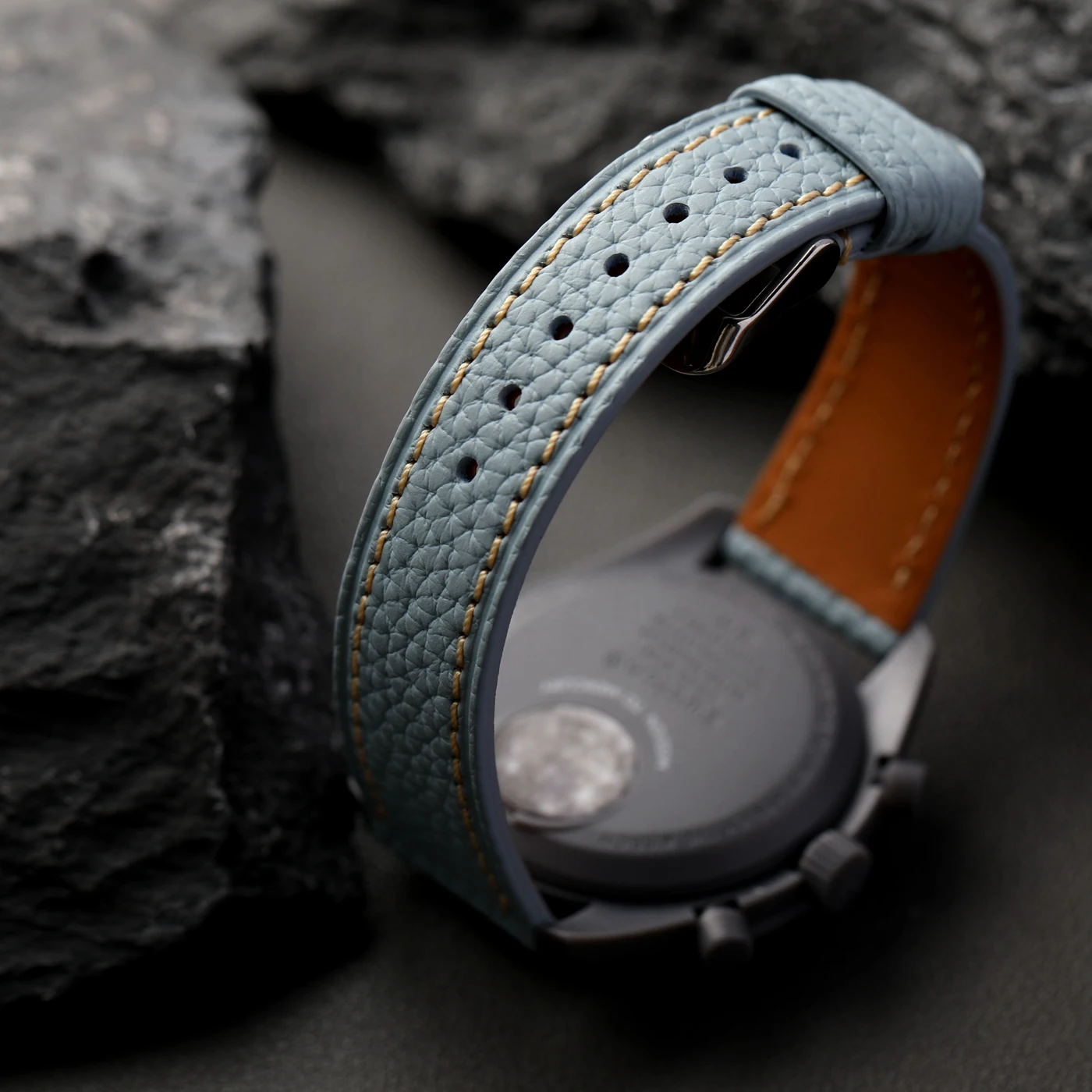 Luxurious Retro Soft Leather Strap in Elephant Grey and Glacier Blue