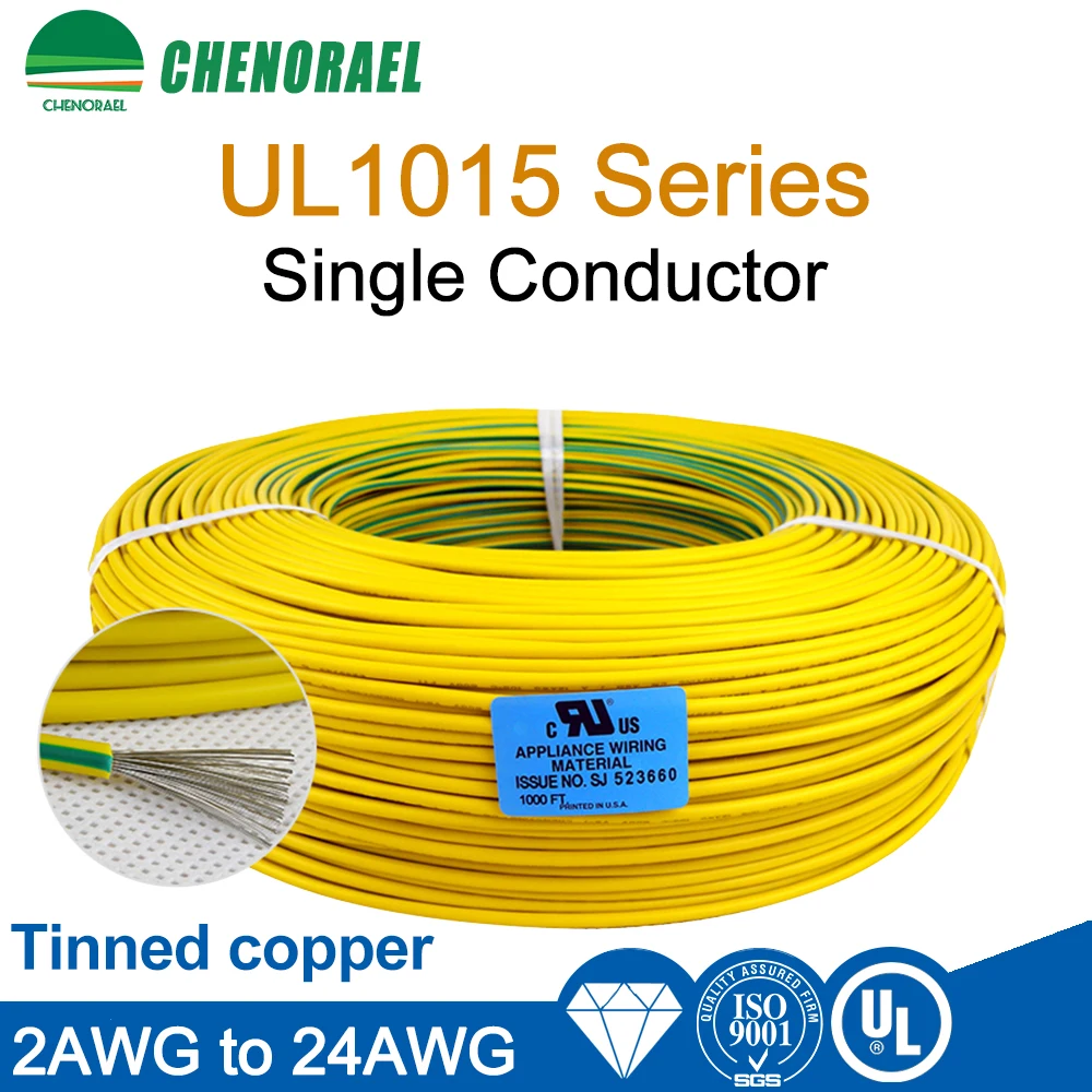 

UL1050 PVC Single Conductor Yellow-Green Power Cable 24/22/20/18/16/14/12/10/8/6/4AWG Ground Lead Tinned Copper Earthing Wire