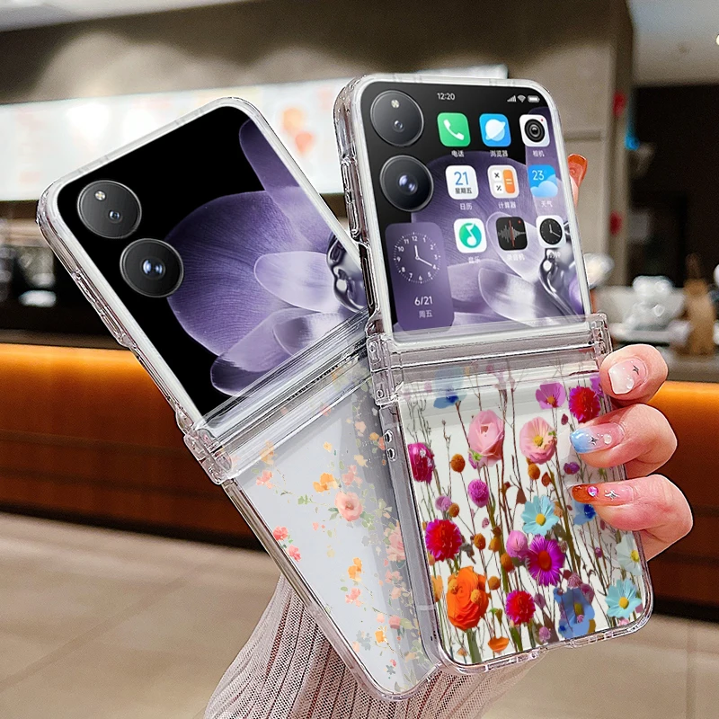 Romantic Flowers Print Shockproof Folding Clear Phone Case