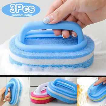 3 pezzi manico spugna spazzola abrasiva spazzola per pulizia per bagno cucina vasca da bagno detergente piatti pentole spazzola per pulire 1
