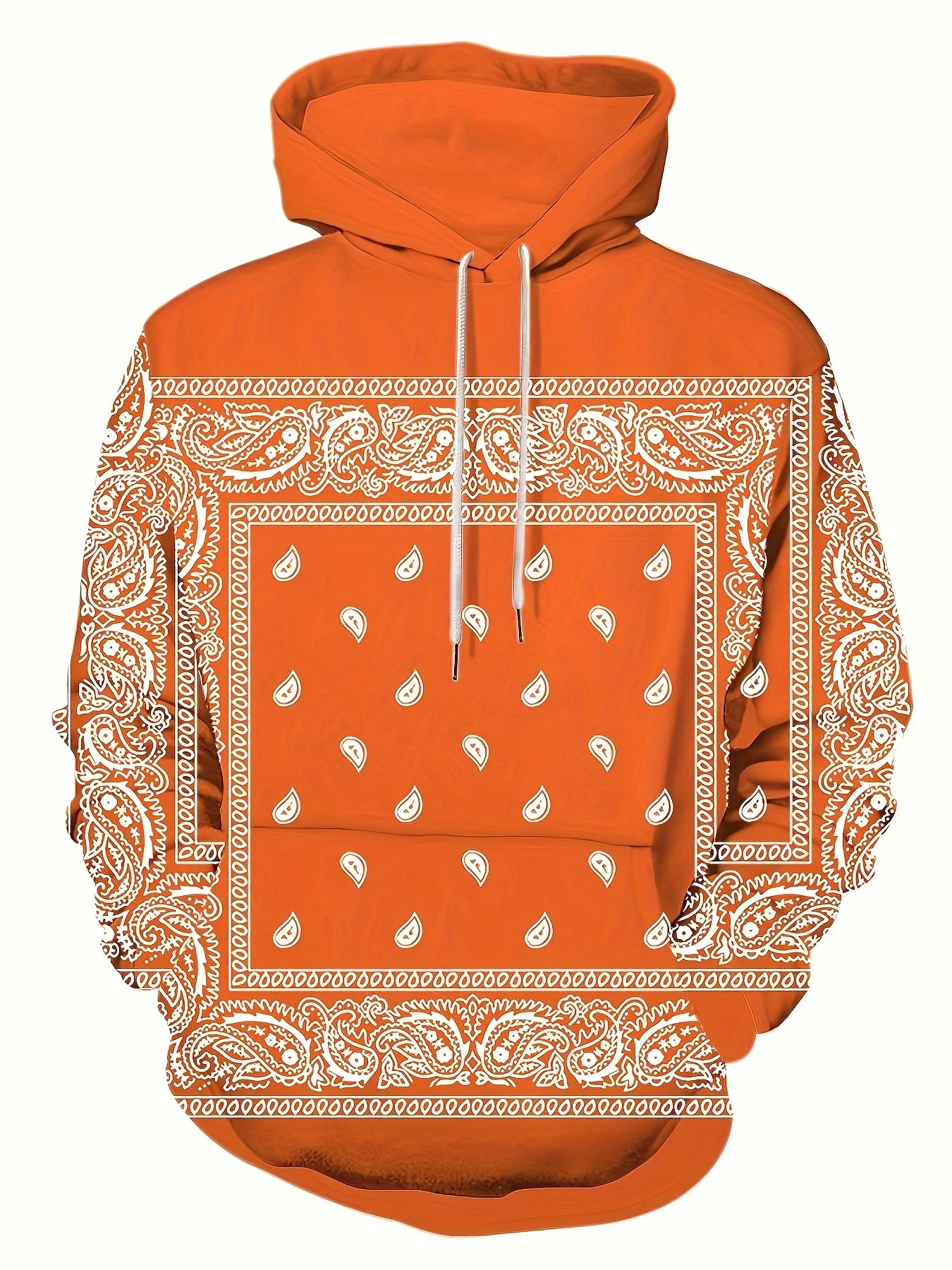 Men's Retro Bandana Print Hoodie Men's Casual Graphic Design Pullover Hooded Sweatshirt With Kangaroo Pocket Streetwear