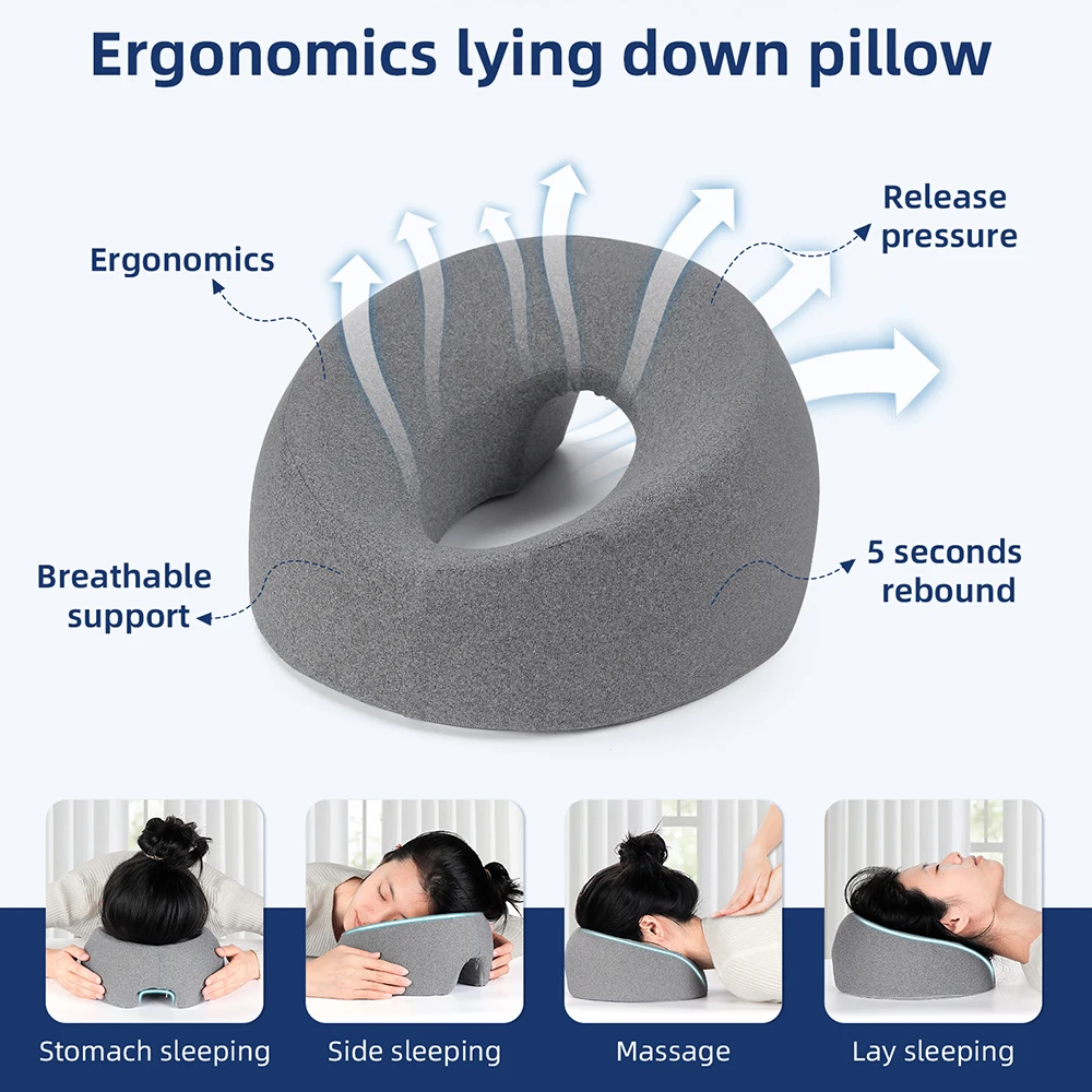 Soft Face Down Pillow Ergonomics Lying Down Pillow Memory Foam Breathable Head Rest Support Spa Massage Table Chair Foam Pillow