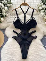 Sexy Hollow out Bridesmaid  Swimsuit Women's Pure Desire Spicy Girl Inner Wear Base Top See tough Net Strap