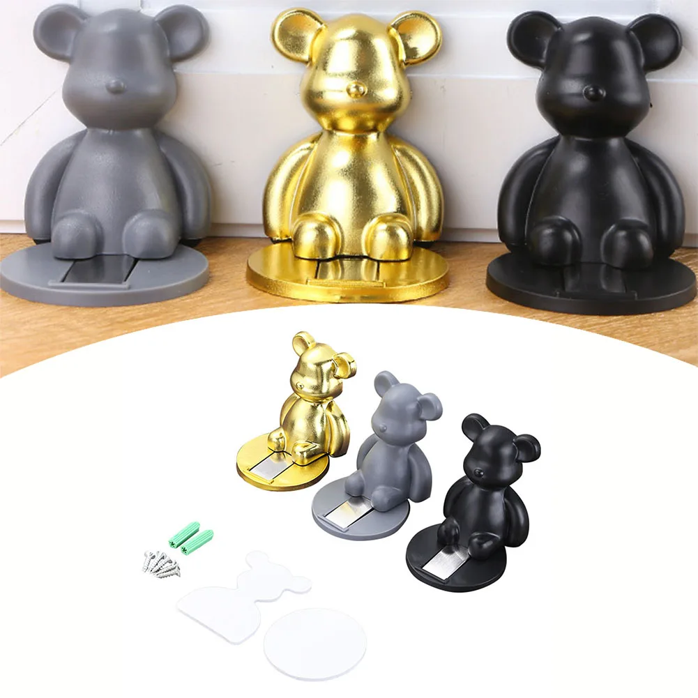 1Pcs PVC Bear Silicone Cute Door Stopper Safety Toys Creative Cartoon Door Stops Non-punch Sticker Door Holder For Kids Room