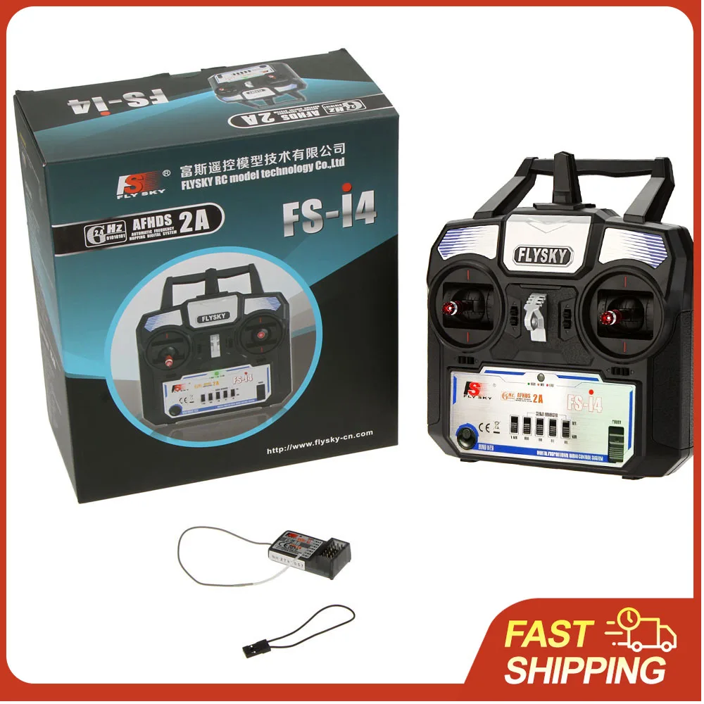 Transmissor de Sistema de Rádio Flysky FS-i4 AFHDS 2A 2.4GHz 4CH para Helicóptero RC e Planador com Receptor FS-A6
