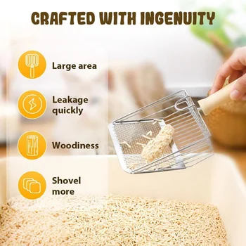 Stainless Steel Pet Litter Scoop Long Handle Tool Efficient Feces Cleaner Dust Reducing Shovel for Cat Dog Hygiene Supplies