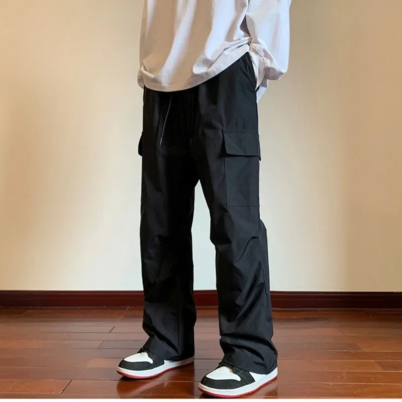 

Harajuku Men Parachute Cargo Pants Wide Leg Draped Straight Baggy Oversize Trousers Hip Hop Military Casual Bottoms Black Khaki