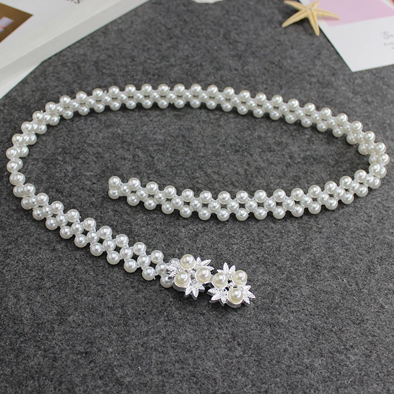 

Rhinestone Belts For Women Pearl Belt Waist Belt Elastic Buckle Pearl Chain Belt Female Dress Strap Wedding Accessories