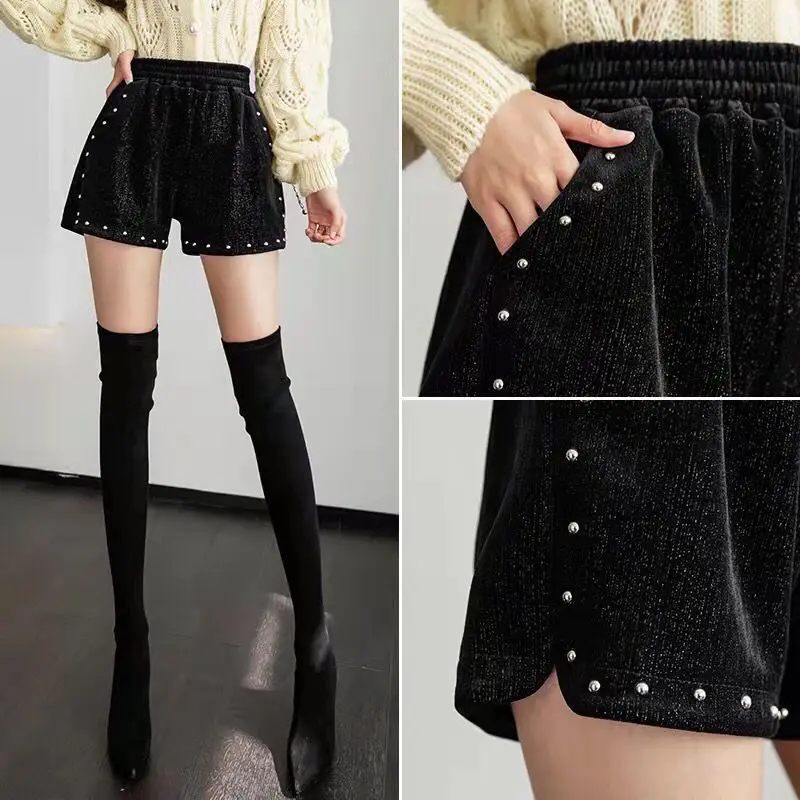 Fashion High Waist Black Shorts Spring Autumn New All-match Loose Patchwork Wide Leg Pants Elegant Korean Women Clothing S-2XL