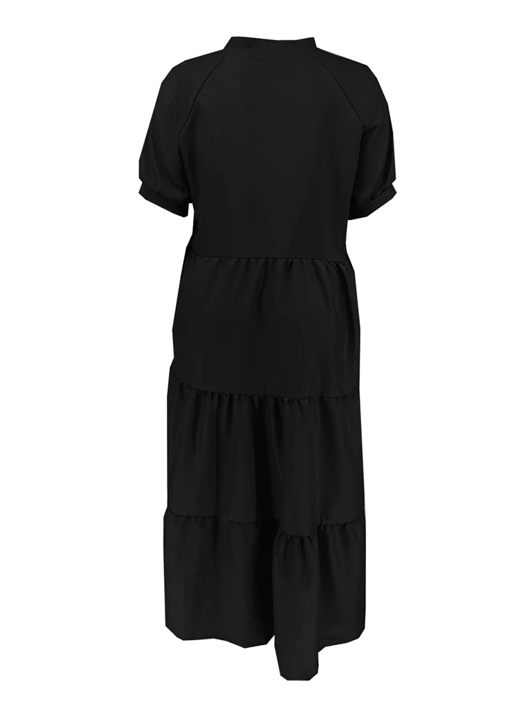 Wmstar Plus Size Dresses for Women 2025 Casual Loose Button Summer Holiday Clothes Black Maxi Dresses Wholesale Dropshipping