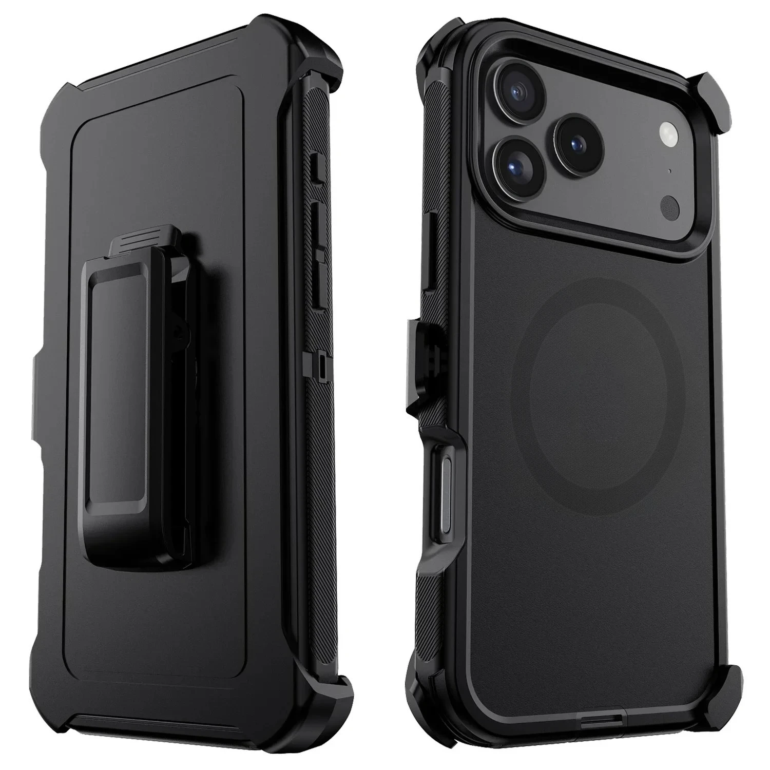 Heavy Duty 3-Layer Shockproof Defender Armor Case with Belt Clip and MagSafe Charging Compatibility