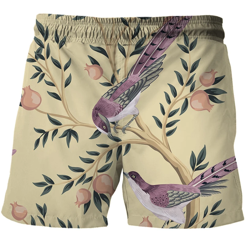 2022 Summer Men Women Unisex Casual 3D Print Flower, bird and plant illustration Fashion Male Pants Shorts Oversized Beach Short smart casual shorts mens