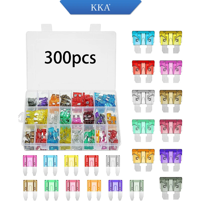 300pcs boxed car fuse blade fuse small and medium size aluminum blade insert set