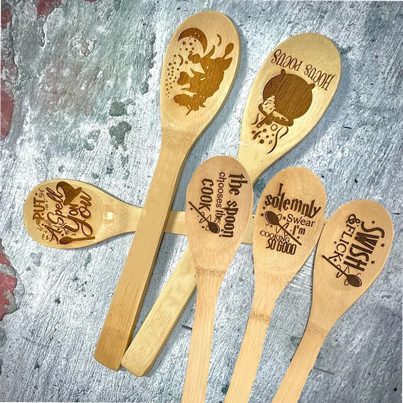 Wizard Hocus Pocus Witch Wooden Kitchen Spoon Happy Halloween eve party home decoration October fall Housewarming hostess gift 1
