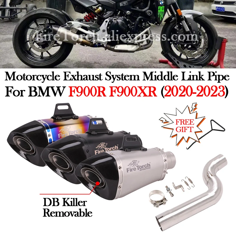 Slip On For BMW F900R F900XR 2020 - 2021 2022 2023 Motorcycle Carbon 51mm Exhaust Muffler DB Killer Escape Moto Middle Link Pipe