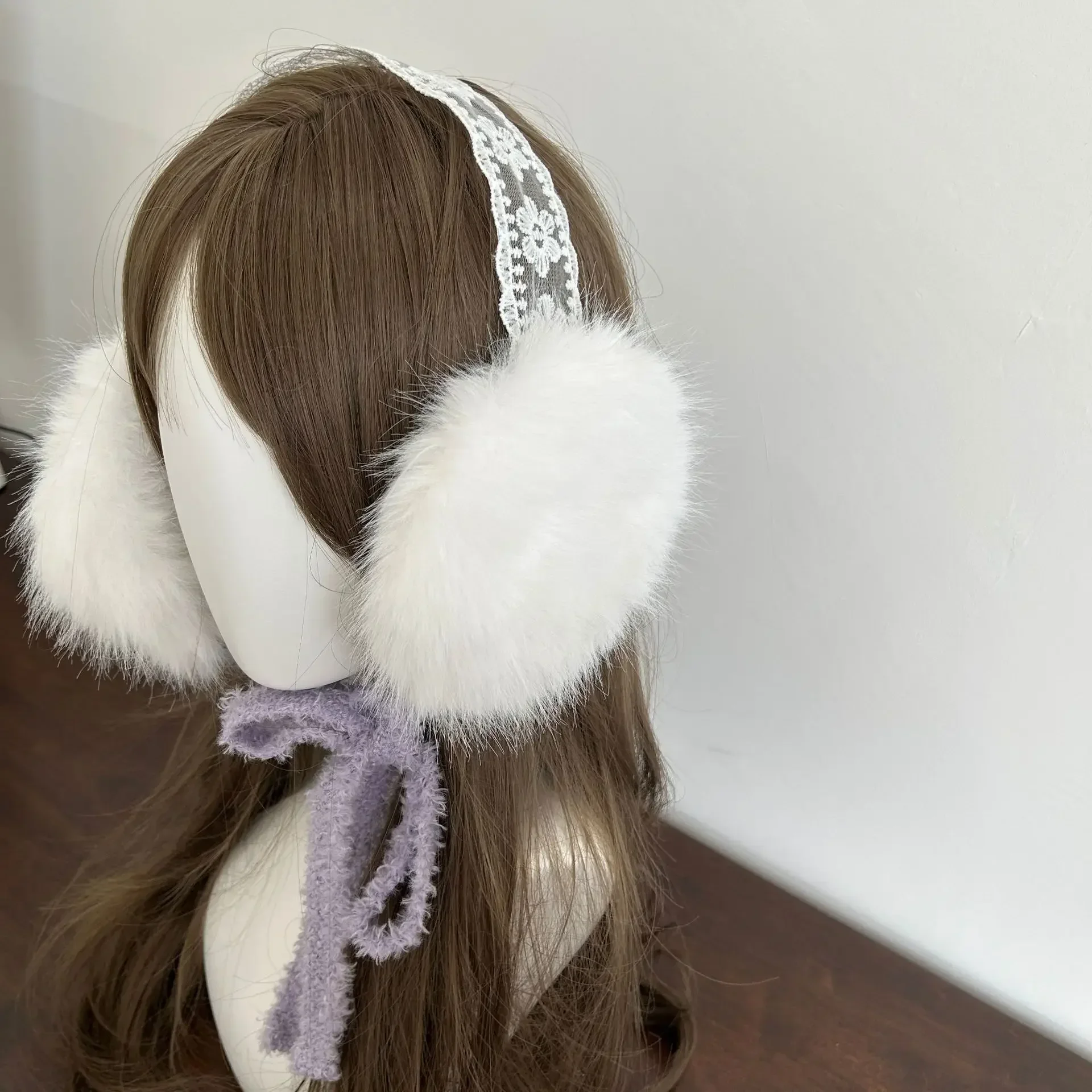 Warm Earmuffs Lace Bow Earmuffs Winter Warm Thickened Women Kawaii Japanese JK Tape Ear Protection hairband Cycling Earbags Y2k Accessories