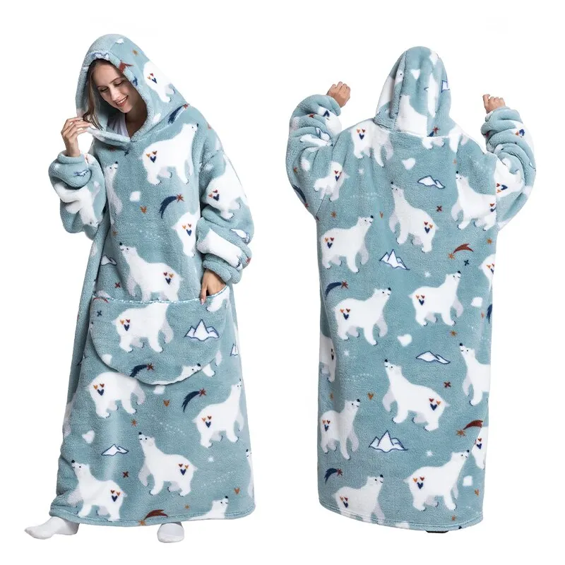 Women Sleepwear Super Long Oversized Homewear Blanket Hoodie Fleece Avocado Winter
