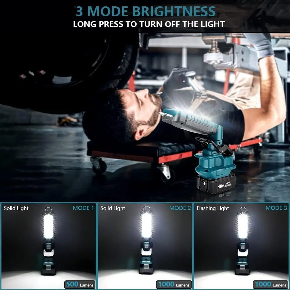 1000LM LED Work Light for Makita 18V Li-ion Battery 20W Floodlight Spotlight Cor