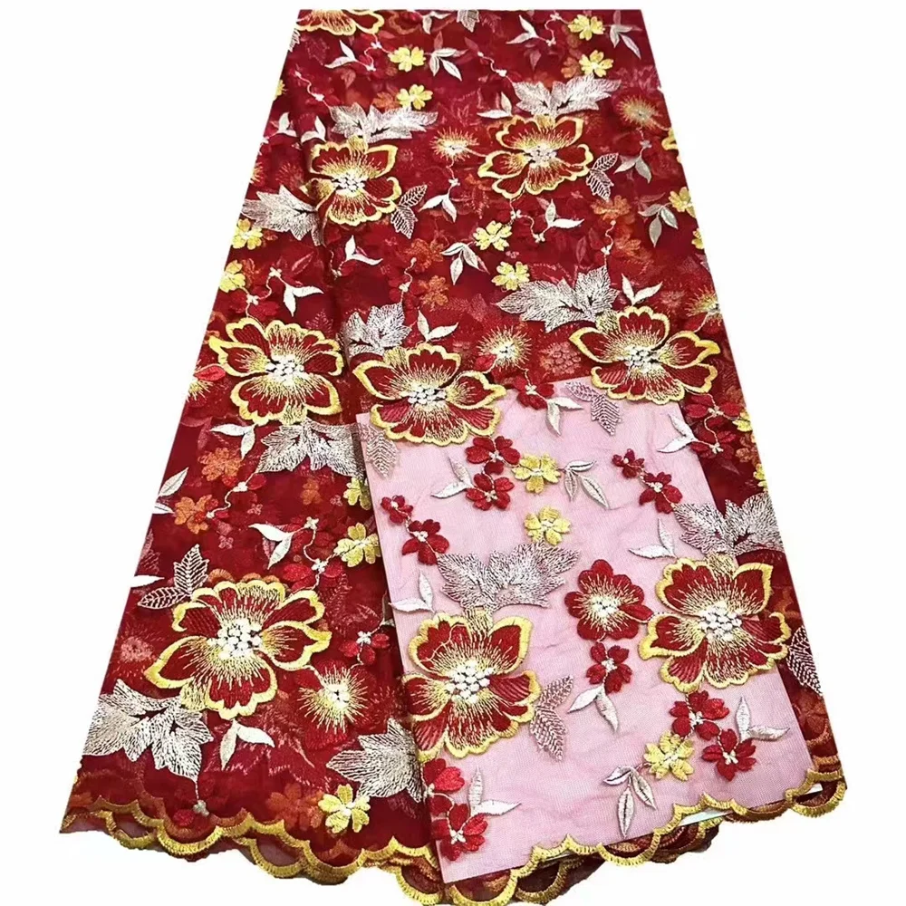 

Latest Red African Tulle Laces Fabrics 5 Yards 2023 High Quality Embroidery Nigerian Material French Tulle Laces Fabrics CD2002