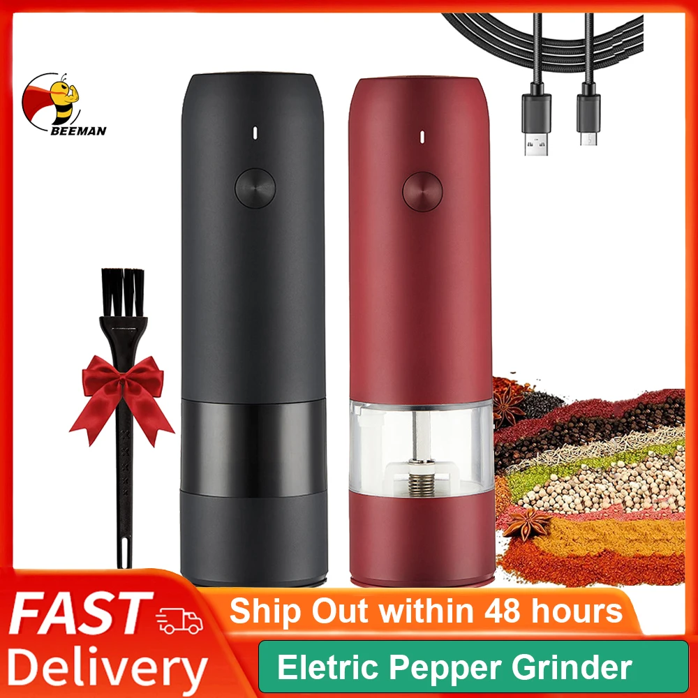 Electric Pepper Grinder USB Automatic salt and pepper grinder Pepper Grinder With LED Light Adjustable Coarseness Spice Mill