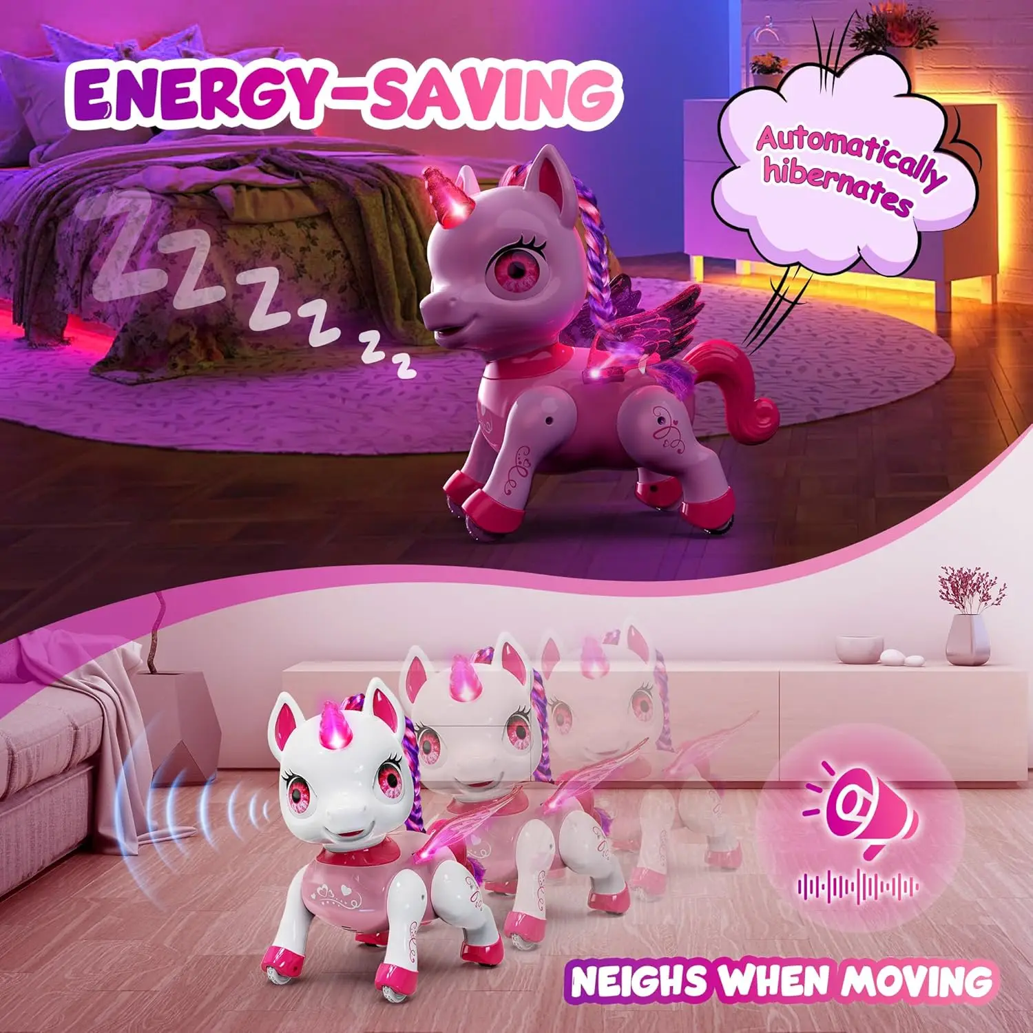 Unicorn Dancing Robot Toys for Girls with LED Horn & Wings,Remote Control,Voice,Rechargeable,Birthday Gifts, Kids and Toddlers 3