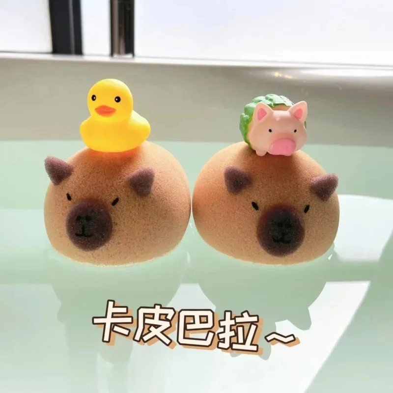 Capybara Bath Sponge Ball Cute Cartoon Animal Baby Shower Brushes Body Cleaning Brush Bubble Sponges Bathroom Accessories