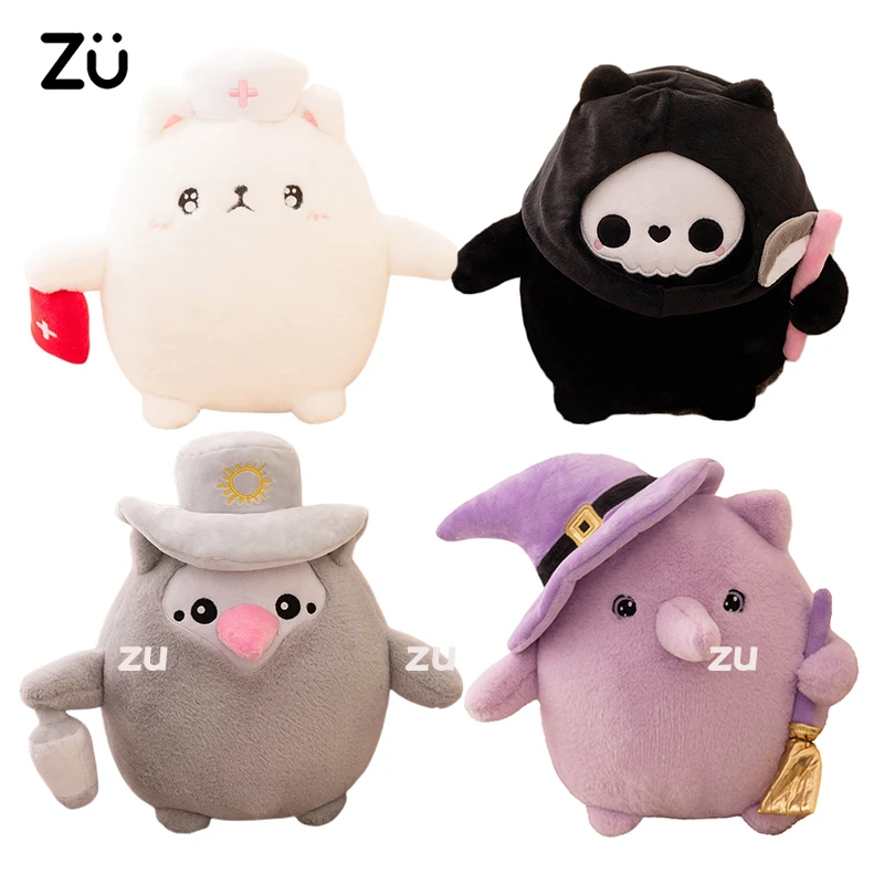 Cute Cat Cosplay Plague Nurse Doctor Witch Death Plushies Toys White Black Cats Soft Farcito Doll Hallowmas Gift For Girl Boy