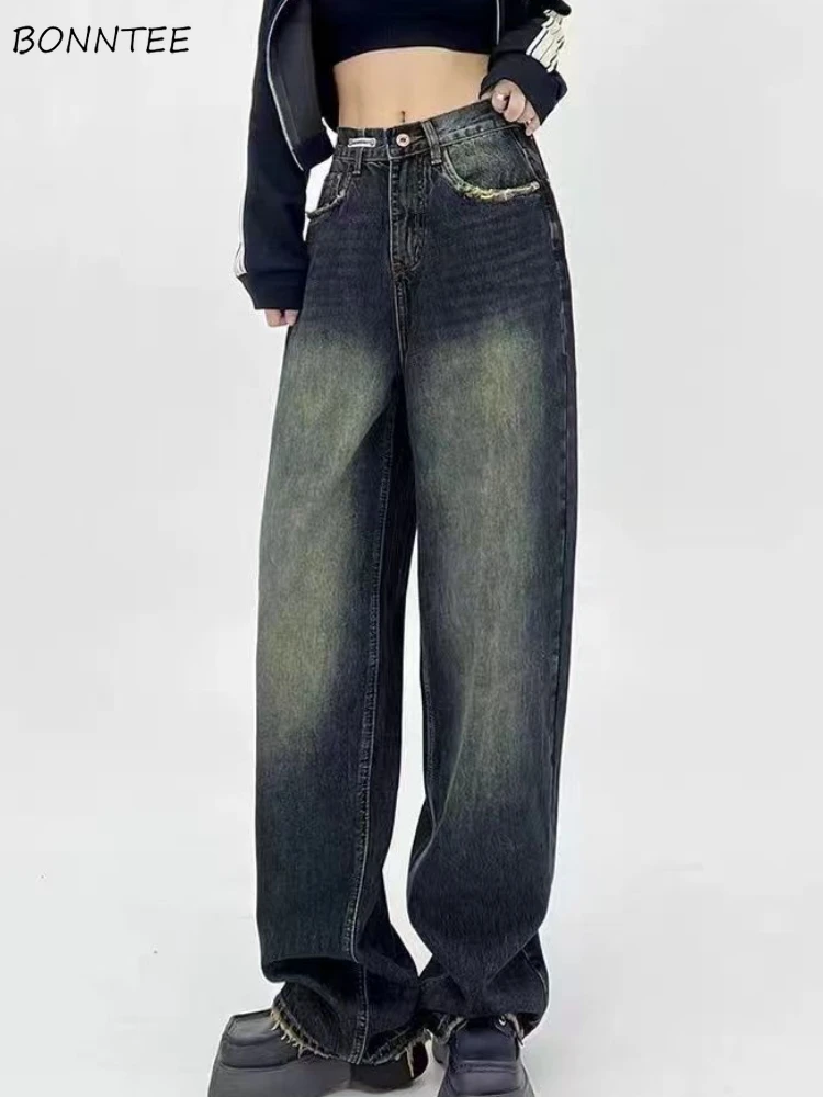 Jeans Lavati Per Le Donne Moda Sciolto High Street Cool Girls Abbigliamento Primavera Full Length Casual College All-Match Chic New Retro