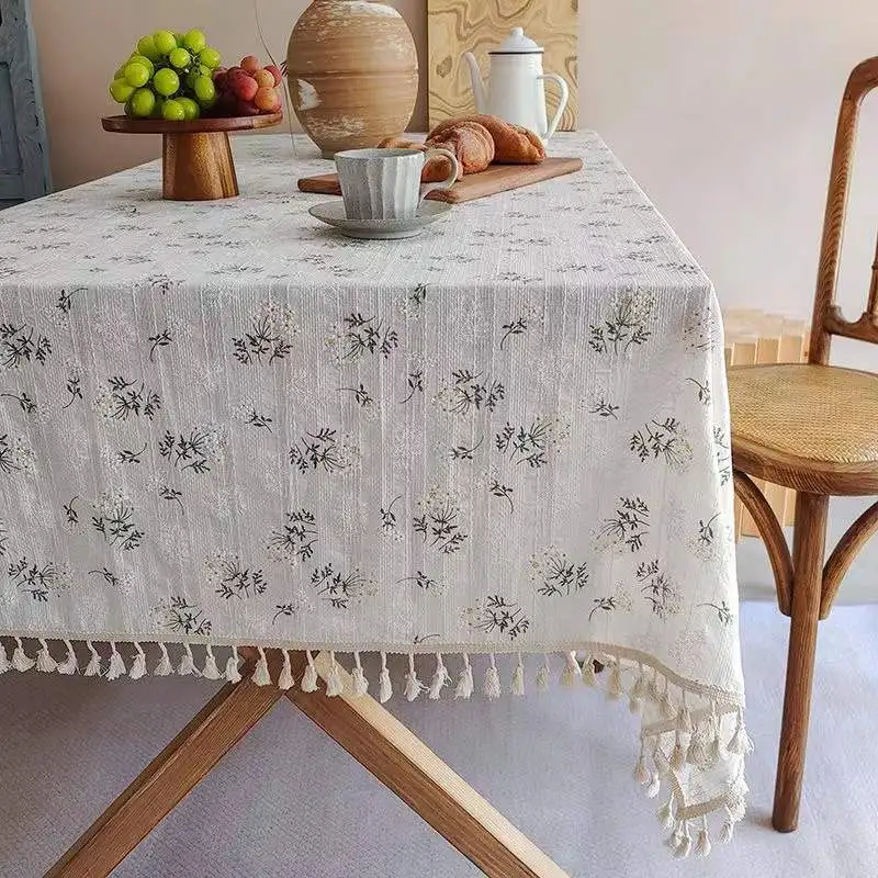 

20009 Small fresh cotton and linen tablecloth, small daisy, rural student dormitories, white dustproof and non slip decorative c