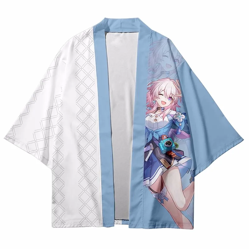 

Honkai Star Rail March 7th Cosplay Shirt Kimono Costume March 7th Fashion 3D Printed Short Sleeve Party Cloak