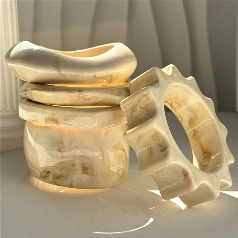Tie Dye Wide Asymmetrical Resin Bracelet Geometric Fashion Jewelry Gift Autumn