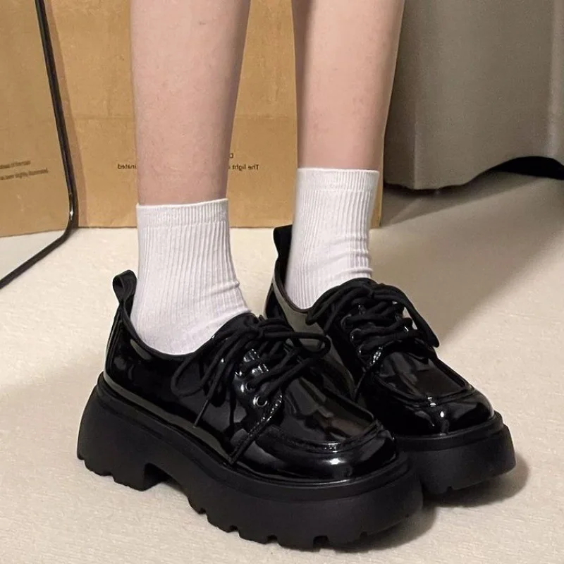 Platform small leather shoes for women ins fashionable British College style increase all matching day single shoes