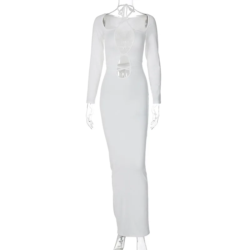 Vestido sexy calado para mujer, vestido ajustado con cordones, vestido maxi de fiesta para mujer, ropa para mujer 2025 nuevo