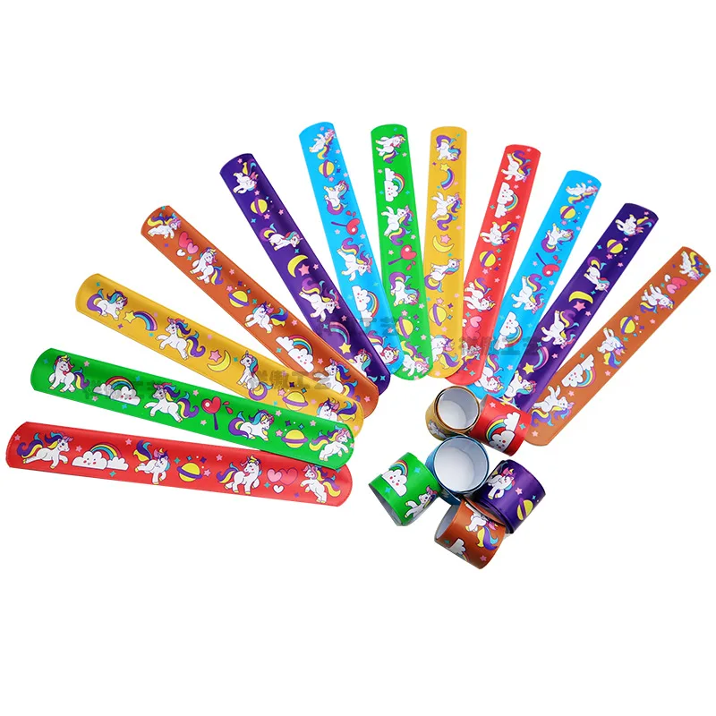 10pcs Unicorn Theme Slap Bracelets Kids Gifts Rainbow Unicornion Party Princess Girls One 1st Happy Birthday Gifts Baby Shower
