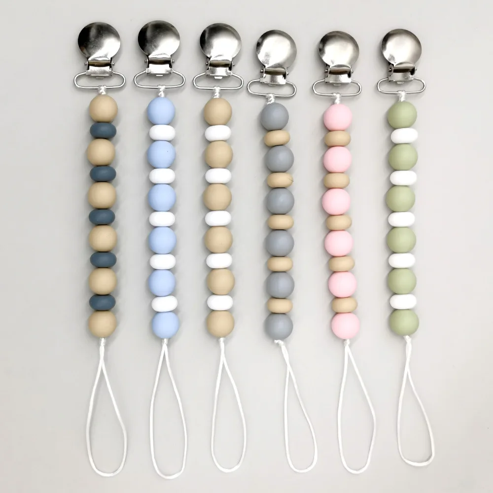 Minimalist Silicone Beads Baby Pacifier Clip, BPA-Free Infant Pacifier Holder Leash, Dummy Chain for Newborns Toddlers
