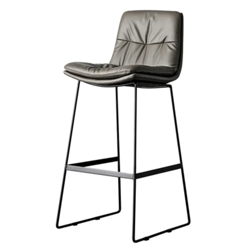 

Nordic Style Living Room Leather Bar Chair Family Light Luxury Iron High Stool Coffee Modern Comfortable Stool Chaise Furniture