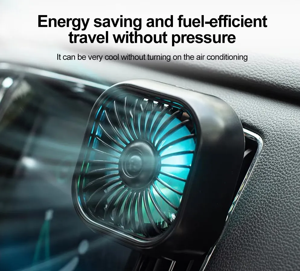 Car Fan USB Color Light Low Noise Auto Interior Multifunction Mini