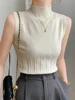 سترات نسائية محبوكة كورية بلوزات نسائية ذات ياقة مدورة متينة Y2K 2025 موضة صيف جديدة للسيدات بدون أكمام قطع علوية رفيعة غير رسمية